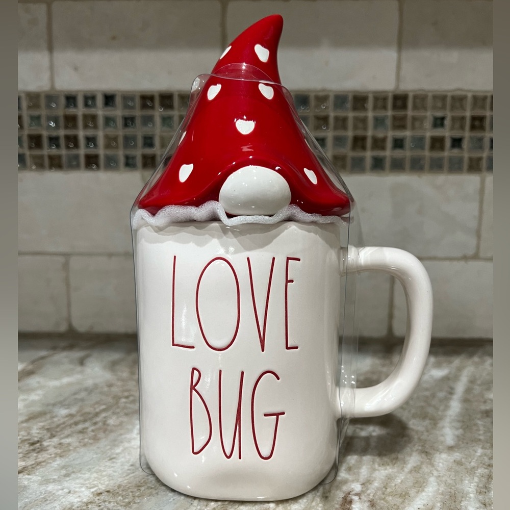 Rae Dunn LOVE BUG Mug with Gnome Topper